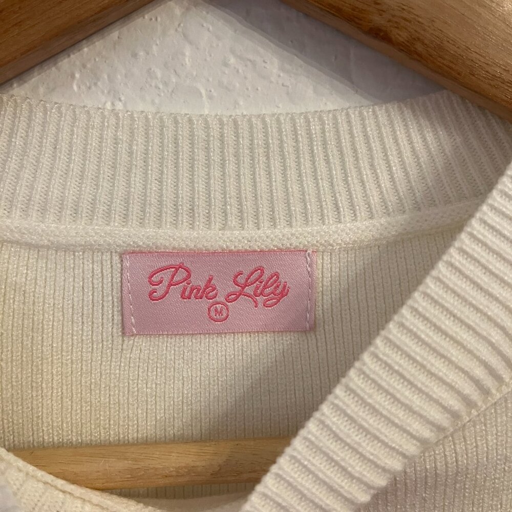 Pink Lily Cream Striped Crewneck Tunic Sweater M - Picture 3 of 9